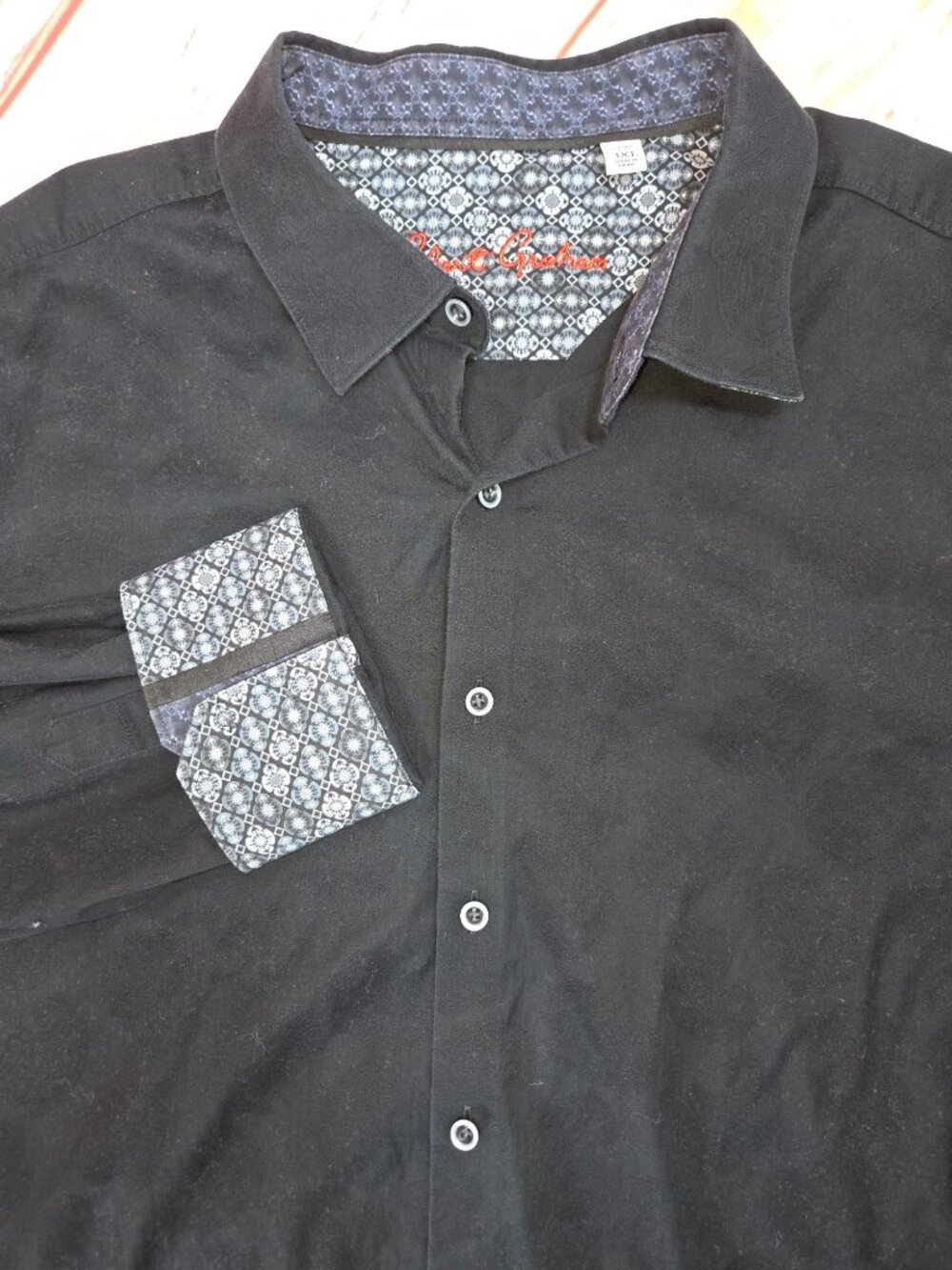 Robert Graham Classic Fit Black Shirt 3XL - Contrast Cuffs-Paisley Pattern